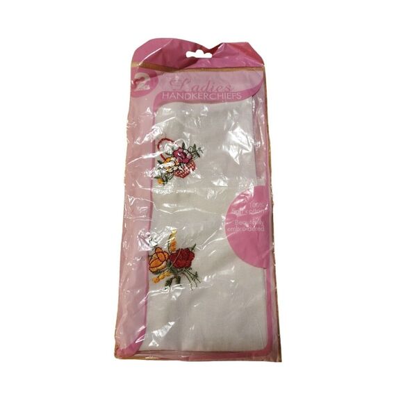 Ladies Handkerchiefs Set - 100% Cotton Beautifully Embroidered Fine Quality - Picture 1 of 2
